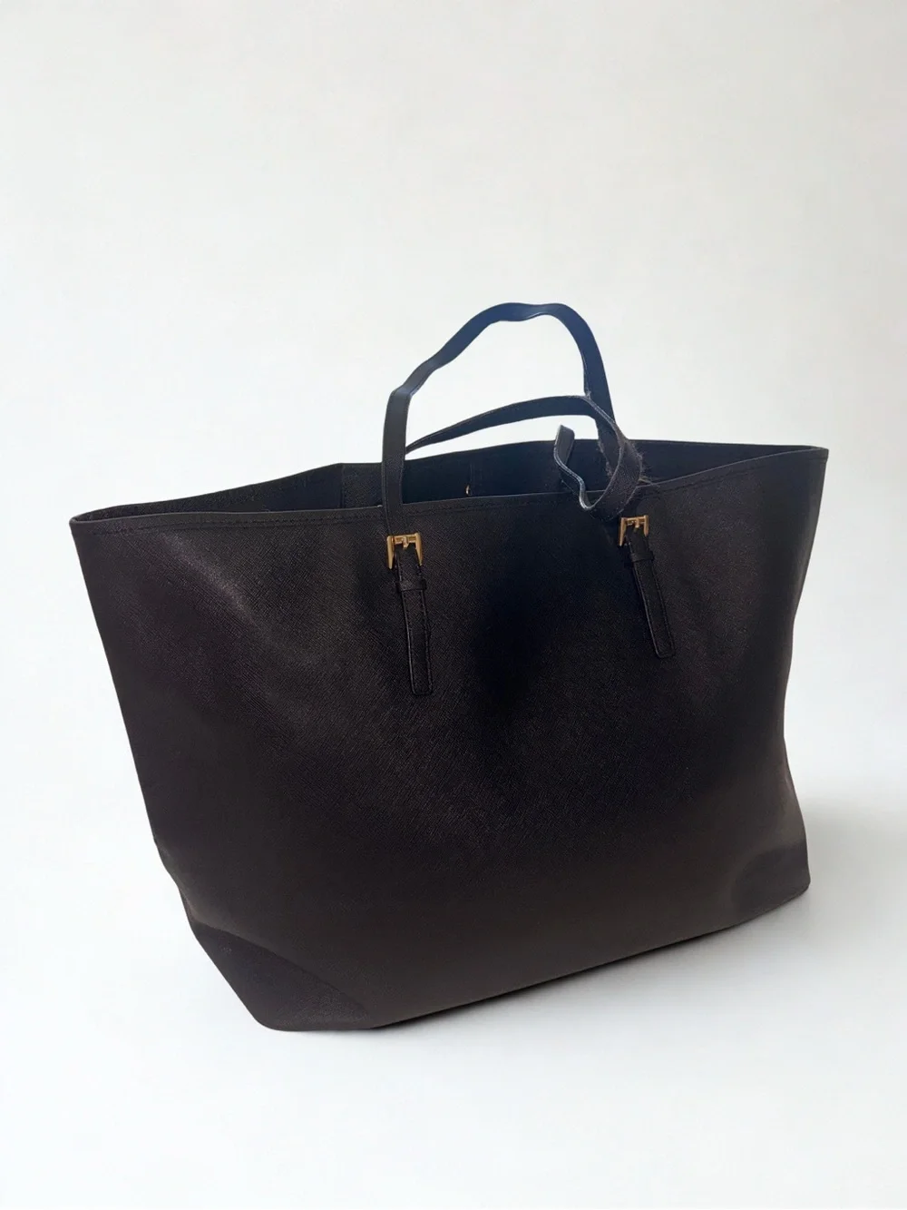 Michael Kors Black Leather Tote with Gold Logo and Hardware